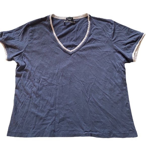 ABERCROMBIE & FITCH BLUE CROPPED TOP WITH WHITE PIPING SIZE XL - Picture 1 of 4